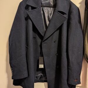 Elegant Men's Double-Breasted Navy Pea Coat